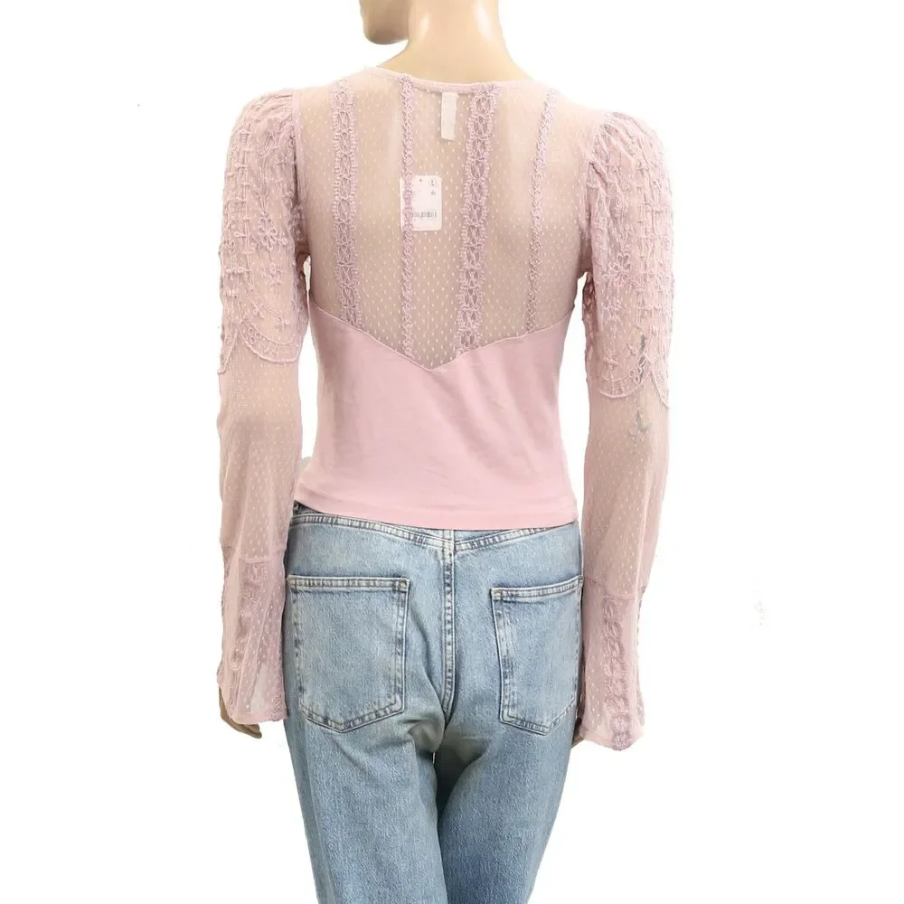 Intimatley Free People Who's That Girl Long-Sleeve Cropped Top Lace M New 280327